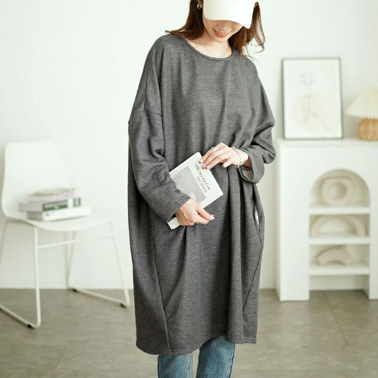 大きいサイズ レディース 内側チェック切り替えドルマンワンピース　cast-5552003