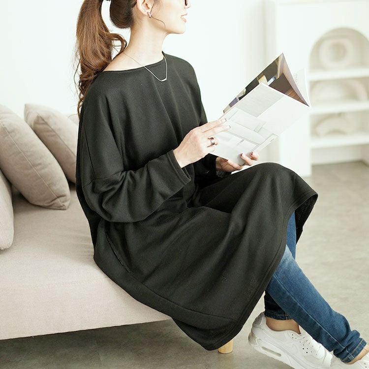 大きいサイズ レディース 内側チェック切り替えドルマンワンピース　cast-5552003