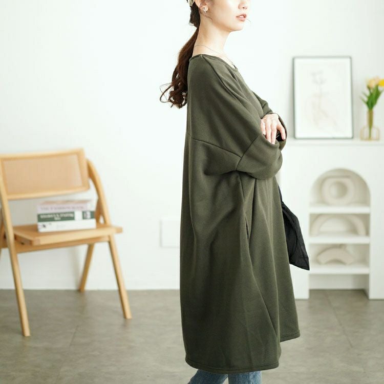 大きいサイズ レディース 内側チェック切り替えドルマンワンピース　cast-5552003