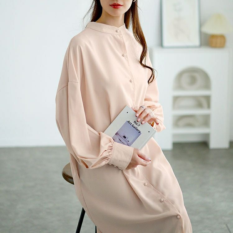 大きいサイズ レディース バンドカラーシャツワンピース　goldy-1644