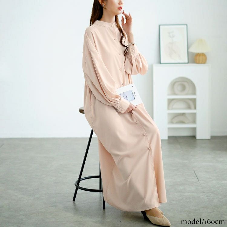 大きいサイズ レディース バンドカラーシャツワンピース　goldy-1644