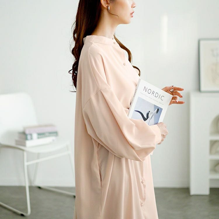 大きいサイズ レディース バンドカラーシャツワンピース　goldy-1644