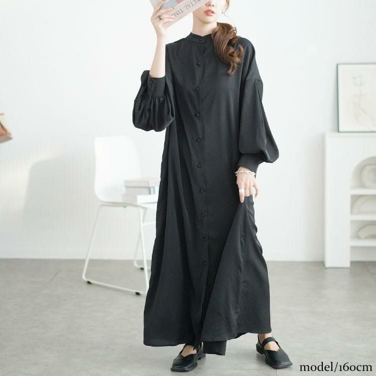 大きいサイズ レディース バンドカラーシャツワンピース　goldy-1644 ブラック