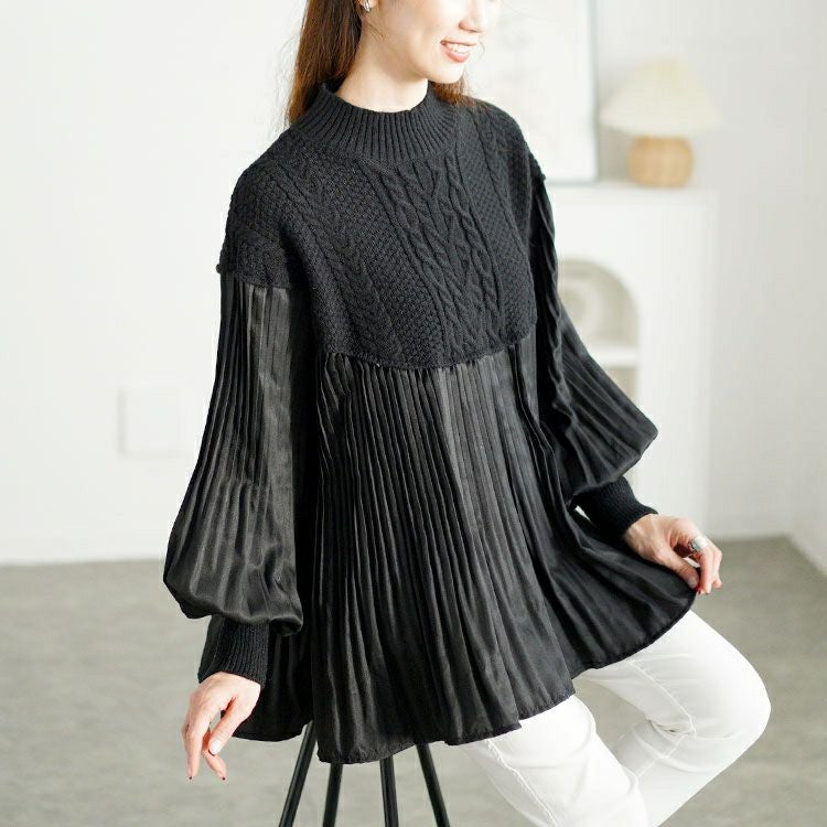 大きいサイズ レディース プリーツ切替えニットトップス　goldy-1643