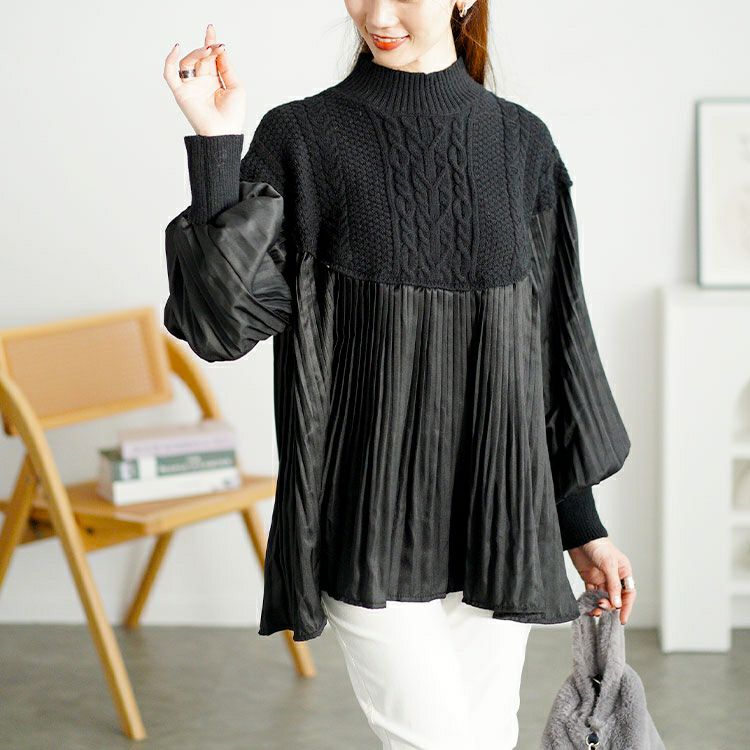 大きいサイズ レディース プリーツ切替えニットトップス　goldy-1643