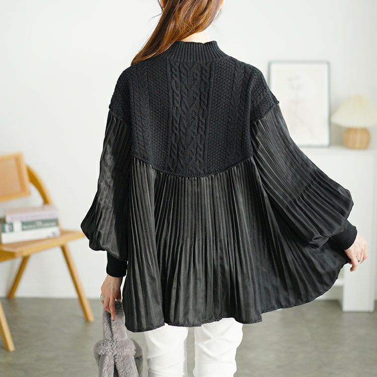 大きいサイズ レディース プリーツ切替えニットトップス　goldy-1643