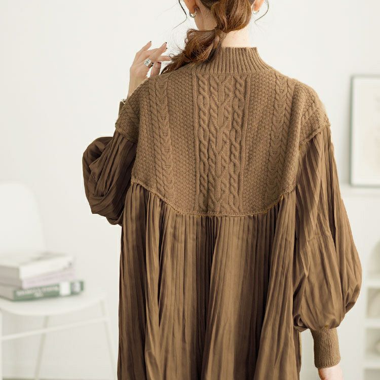 大きいサイズ レディース プリーツ切替えニットトップス　goldy-1643