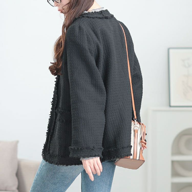 大きいサイズ レディース ノーカラーツイードジャケット　goldy-1636