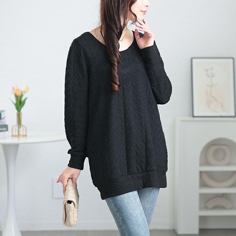 大きいサイズ レディース 後ろレースアップヘリンボーン柄プルオーバー　jp504