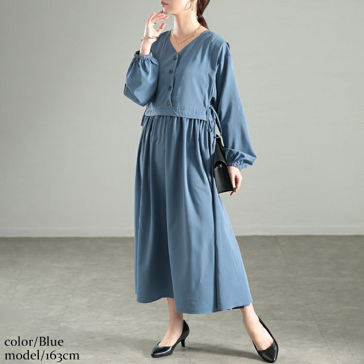 大きいサイズ レディース サイドリボンベストドッキングワンピース　fem-561