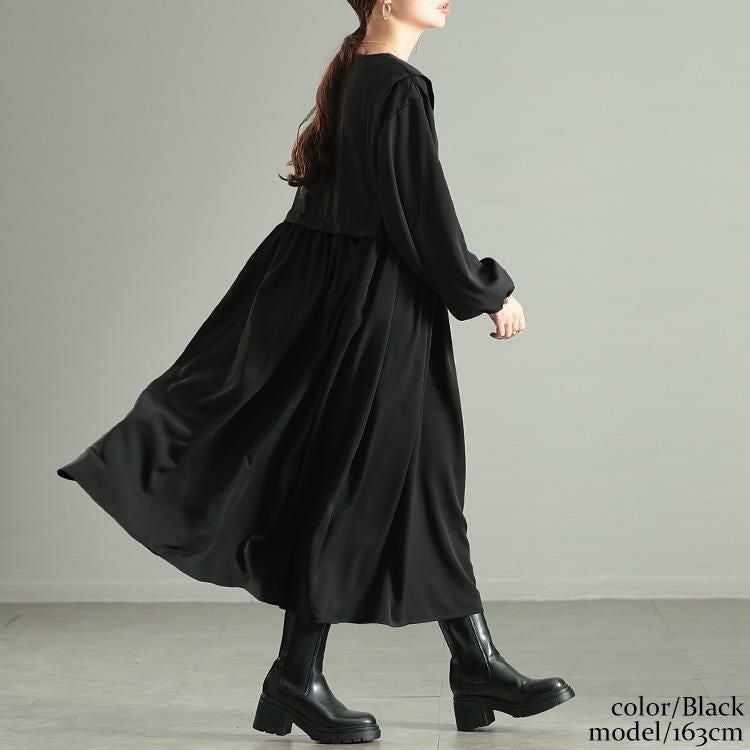 大きいサイズ レディース サイドリボンベストドッキングワンピース　fem-561 ブラック