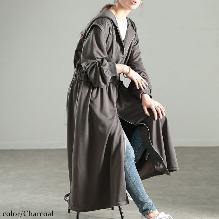 大きいサイズ レディース ウエストギャザーZIPパーカーワンピース　maru-30106