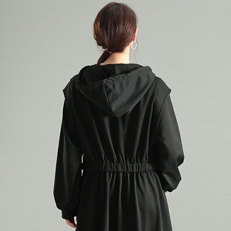 大きいサイズ レディース ウエストギャザーZIPパーカーワンピース　maru-30106