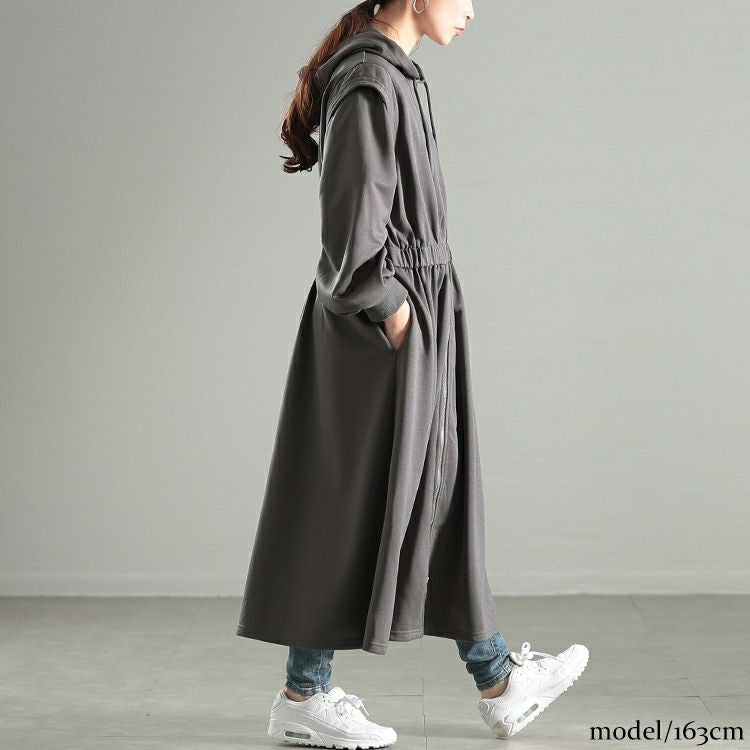 大きいサイズ レディース ウエストギャザーZIPパーカーワンピース maru