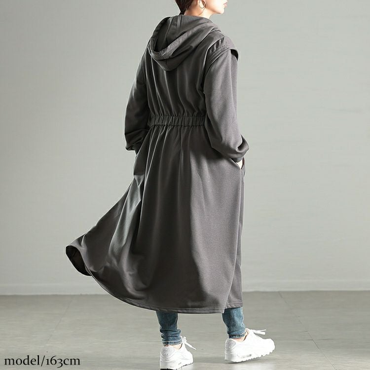 大きいサイズ レディース ウエストギャザーZIPパーカーワンピース　maru-30106
