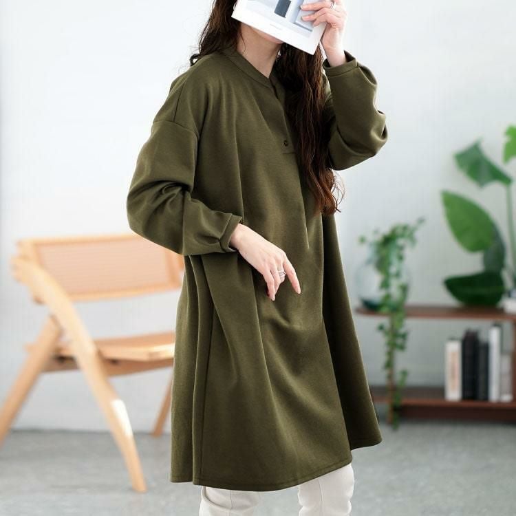 大きいサイズ レディース フロントタックスキッパーチュニック　cast-5552010 カーキ