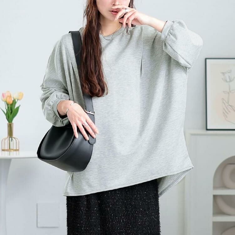 大きいサイズ レディース タック入りテールカットコクーンチュニック　cast-5552009 グレー