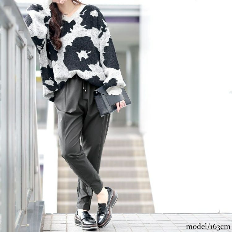 大きいサイズ レディース センタースリットストレッチテーパードパンツ　maru-30109 【メール便可】