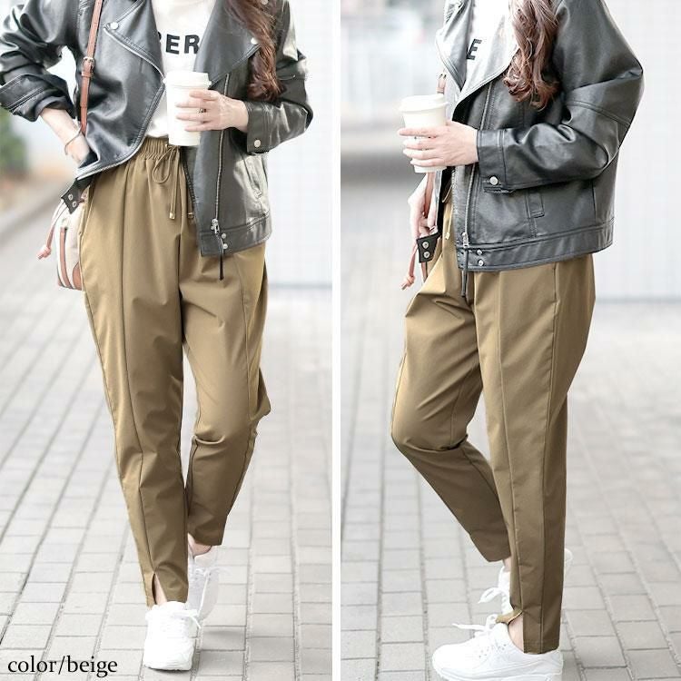 大きいサイズ レディース センタースリットストレッチテーパードパンツ　maru-30109 【メール便可】 ベージュ