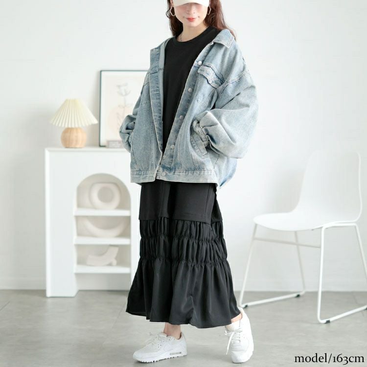 大きいサイズ レディース 裾ティアードスウェットワンピース　goldy-1639