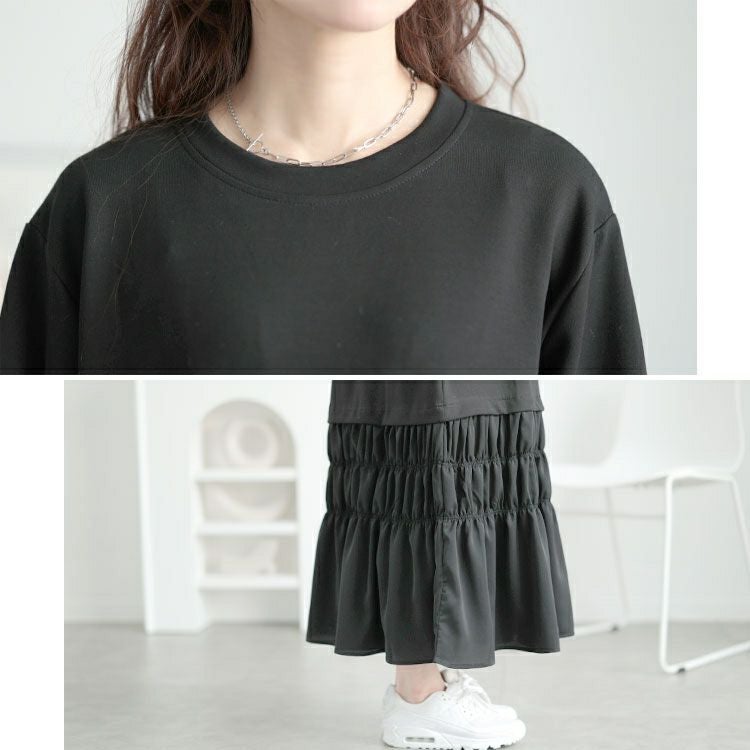 大きいサイズ レディース 裾ティアードスウェットワンピース　goldy-1639