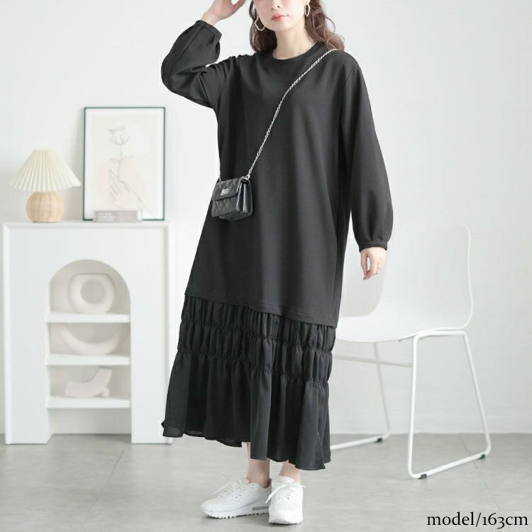 大きいサイズ レディース 裾ティアードスウェットワンピース　goldy-1639