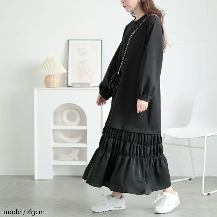 大きいサイズ レディース 裾ティアードスウェットワンピース　goldy-1639