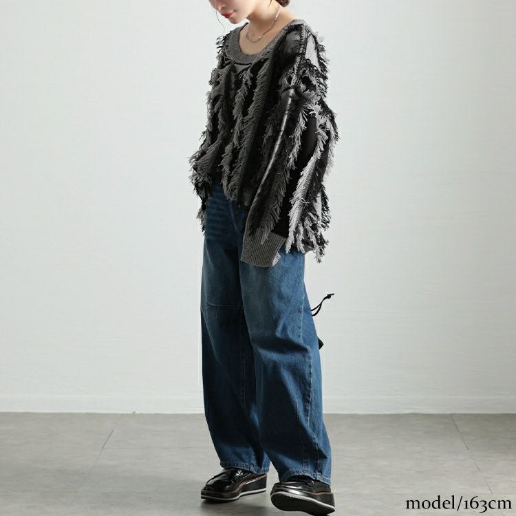 大きいサイズ レディース ストライプフリンジニット　bro-0063