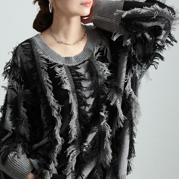 大きいサイズ レディース ストライプフリンジニット　bro-0063