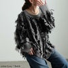 大きいサイズ レディース ストライプフリンジニット　bro-0063 グレー×ブラック