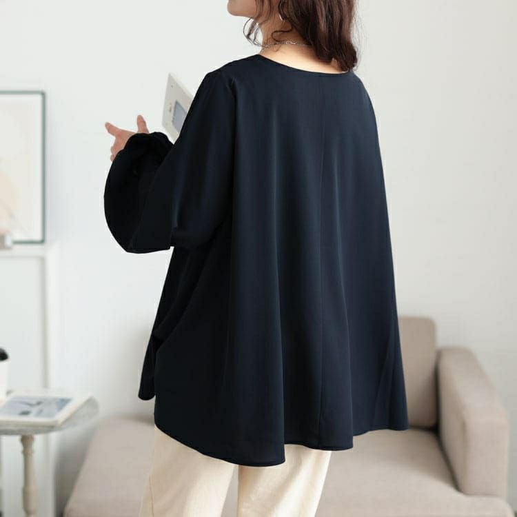 大きいサイズ レディース Vネックボリュームスリーブフレアチュニック　maru-30134 【メール便可】