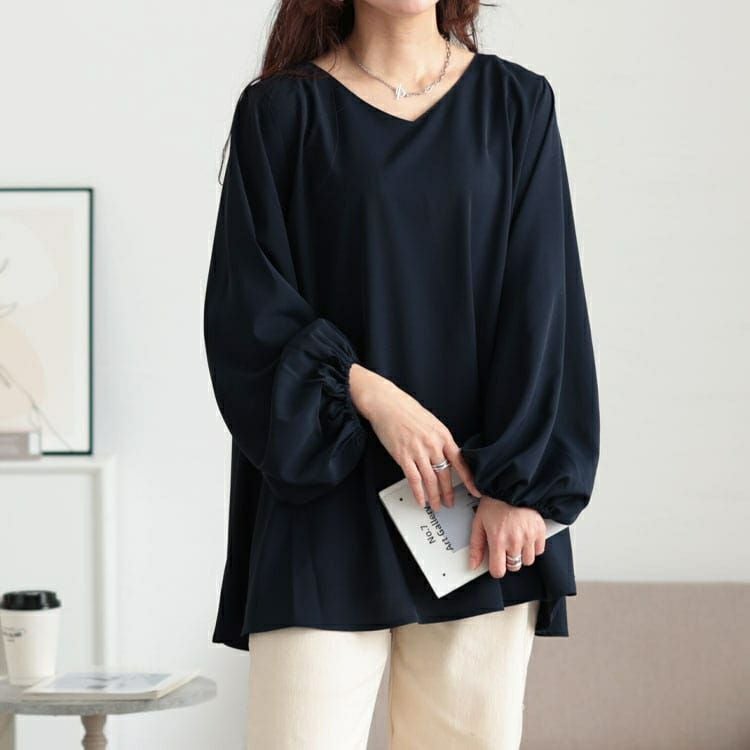 大きいサイズ レディース Vネックボリュームスリーブフレアチュニック　maru-30134 【メール便可】
