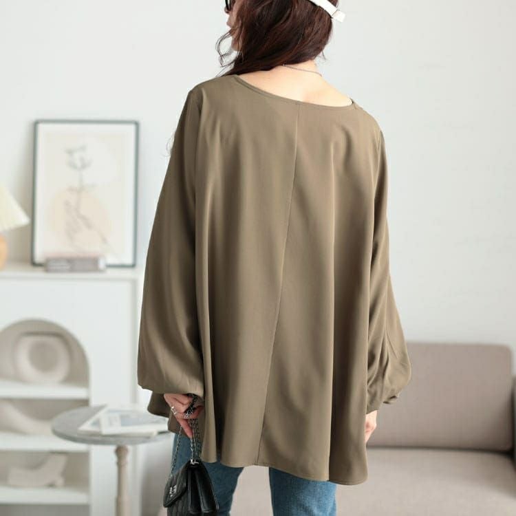 大きいサイズ レディース Vネックボリュームスリーブフレアチュニック　maru-30134 【メール便可】