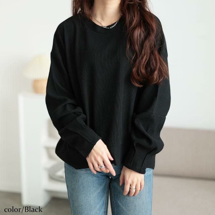 大きいサイズ レディース 袖口タックリップルプルオーバー　maru-30132 ブラック