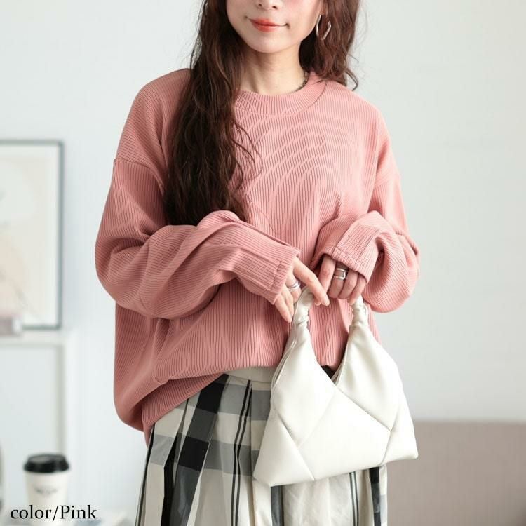 大きいサイズ レディース 袖口タックリップルプルオーバー　maru-30132 ピンク
