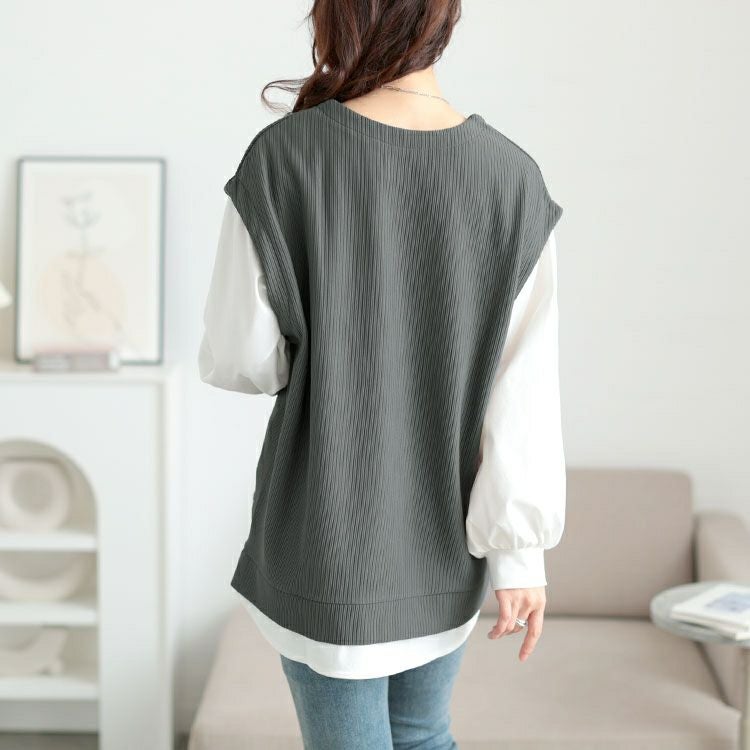 大きいサイズ レディース 深Vネックフェイクベストプルオーバー　maru-30131