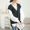 大きいサイズ レディース 深Vネックフェイクベストプルオーバー　maru-30131 ブラック