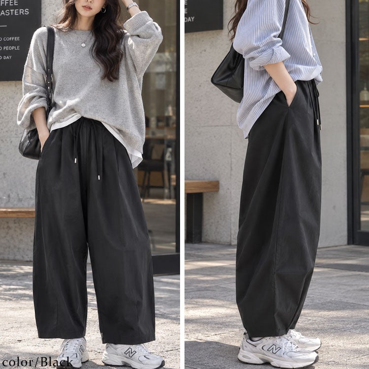 大きいサイズ レディース ストレッチタックコクーンワイドパンツ　maru-30130