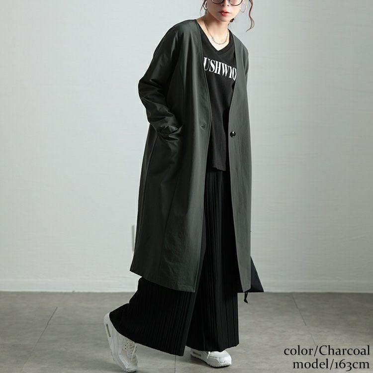 大きいサイズ レディース ストレッチノーカラーロングコート　maru-30114