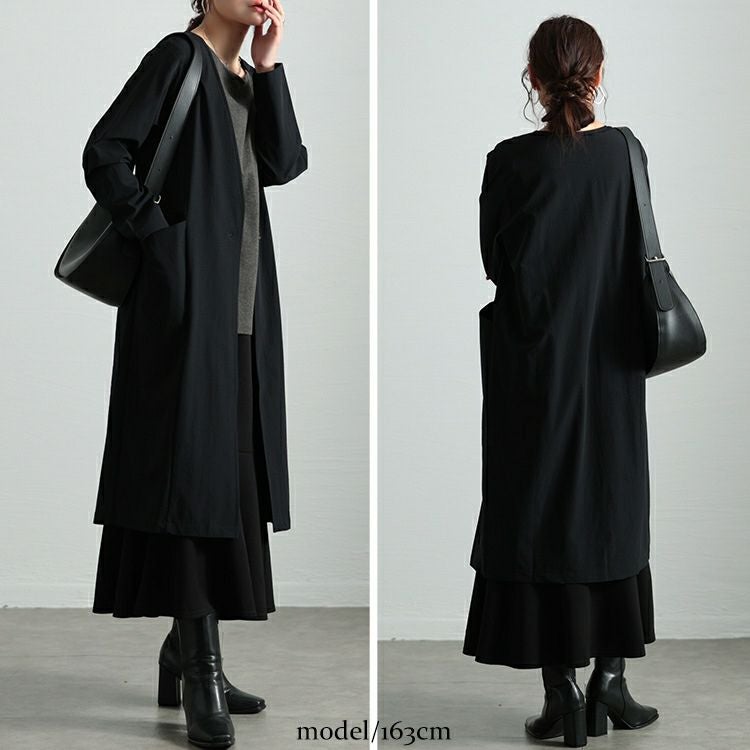大きいサイズ レディース ストレッチノーカラーロングコート　maru-30114