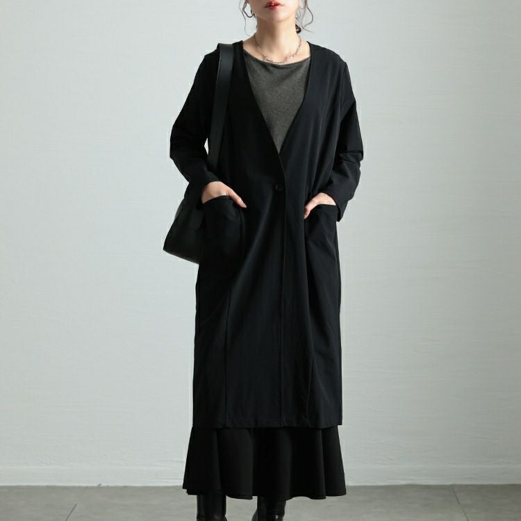 大きいサイズ レディース ストレッチノーカラーロングコート maru