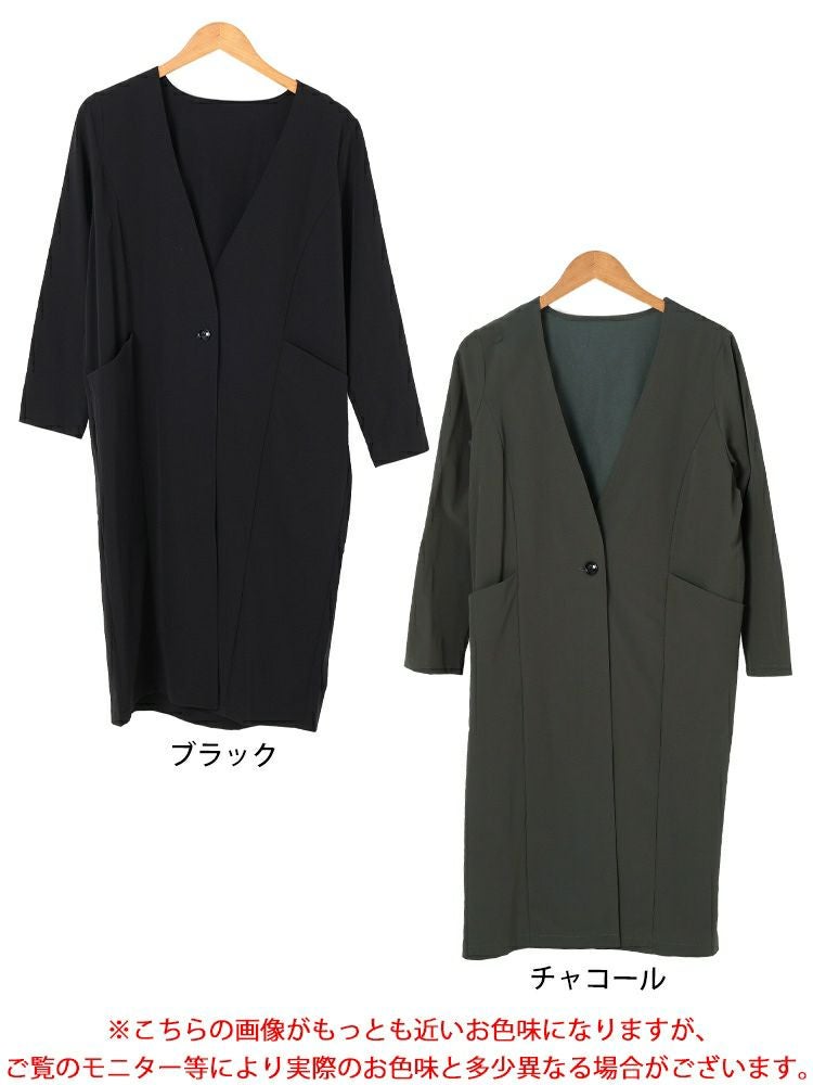 大きいサイズ レディース ストレッチノーカラーロングコート　maru-30114