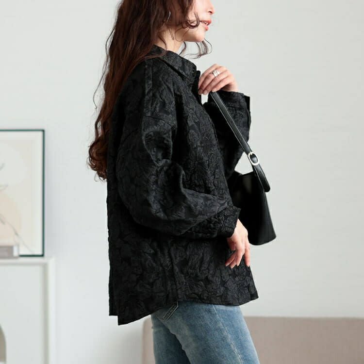 大きいサイズ レディース 花柄ジャガードボリュームスリーブブラウス　sw-0703