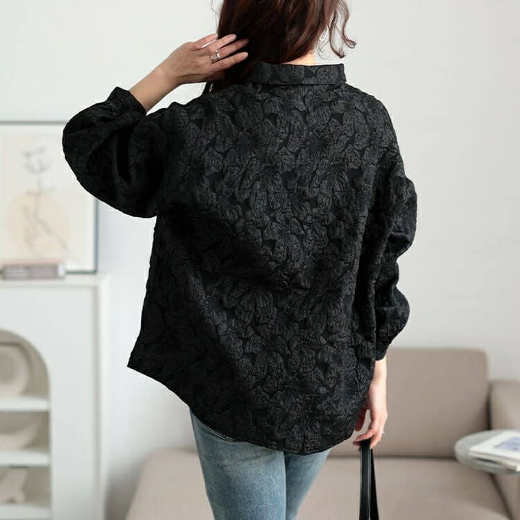 大きいサイズ レディース 花柄ジャガードボリュームスリーブブラウス　sw-0703
