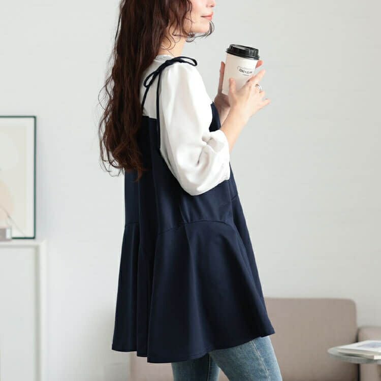 大きいサイズ レディース フェイクレイヤードペプラムキャミチュニック　fem-562