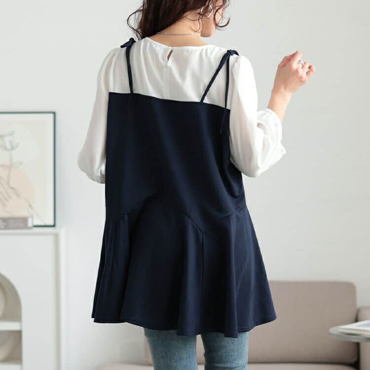 大きいサイズ レディース フェイクレイヤードペプラムキャミチュニック　fem-562