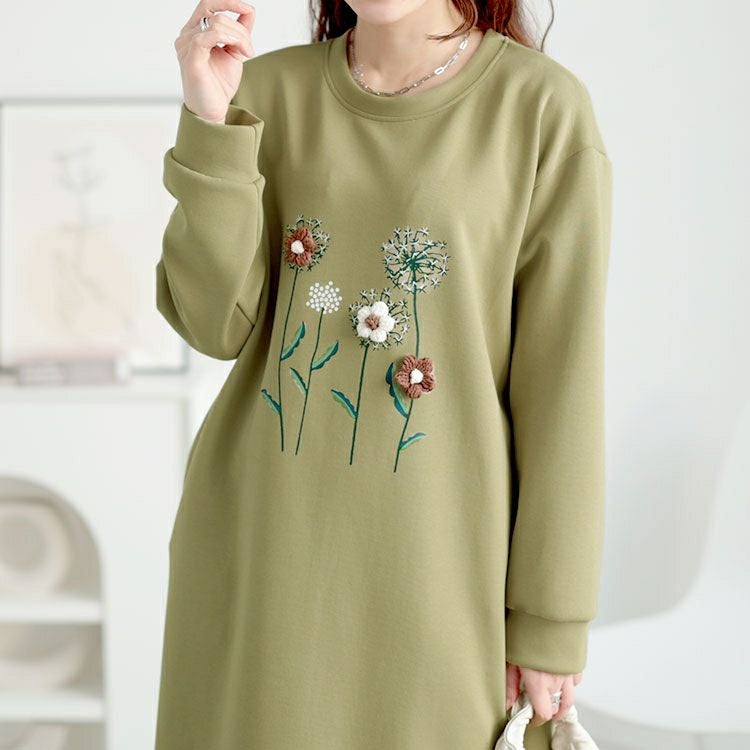 大きいサイズ レディース 裾レースフラワーモチーフスウェットワンピース　goldy-1642