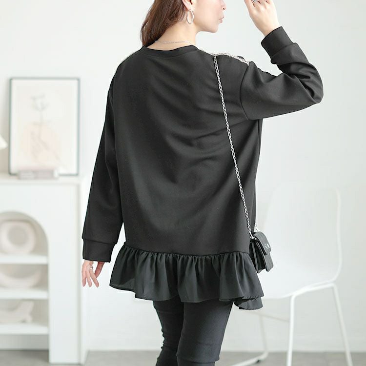 大きいサイズ レディース ラメシャギー付きアシメフリルトップス　goldy-1641