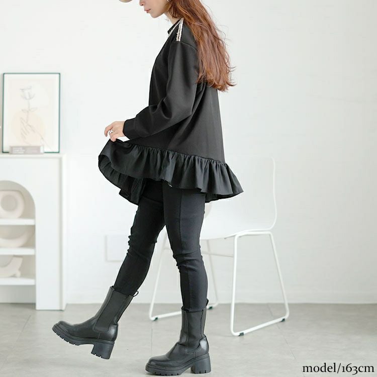 大きいサイズ レディース ラメシャギー付きアシメフリルトップス　goldy-1641