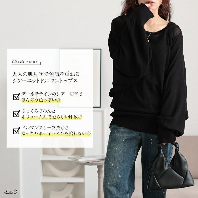 大きいサイズ レディース シアー切り替えドルマンニット　bro-0064
